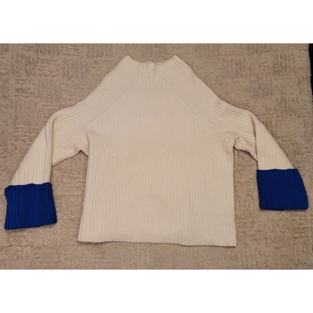 Tory Burch Sport Chunky Merino Wool Ribbed Mock-Neck Sweater Snow White Sz S